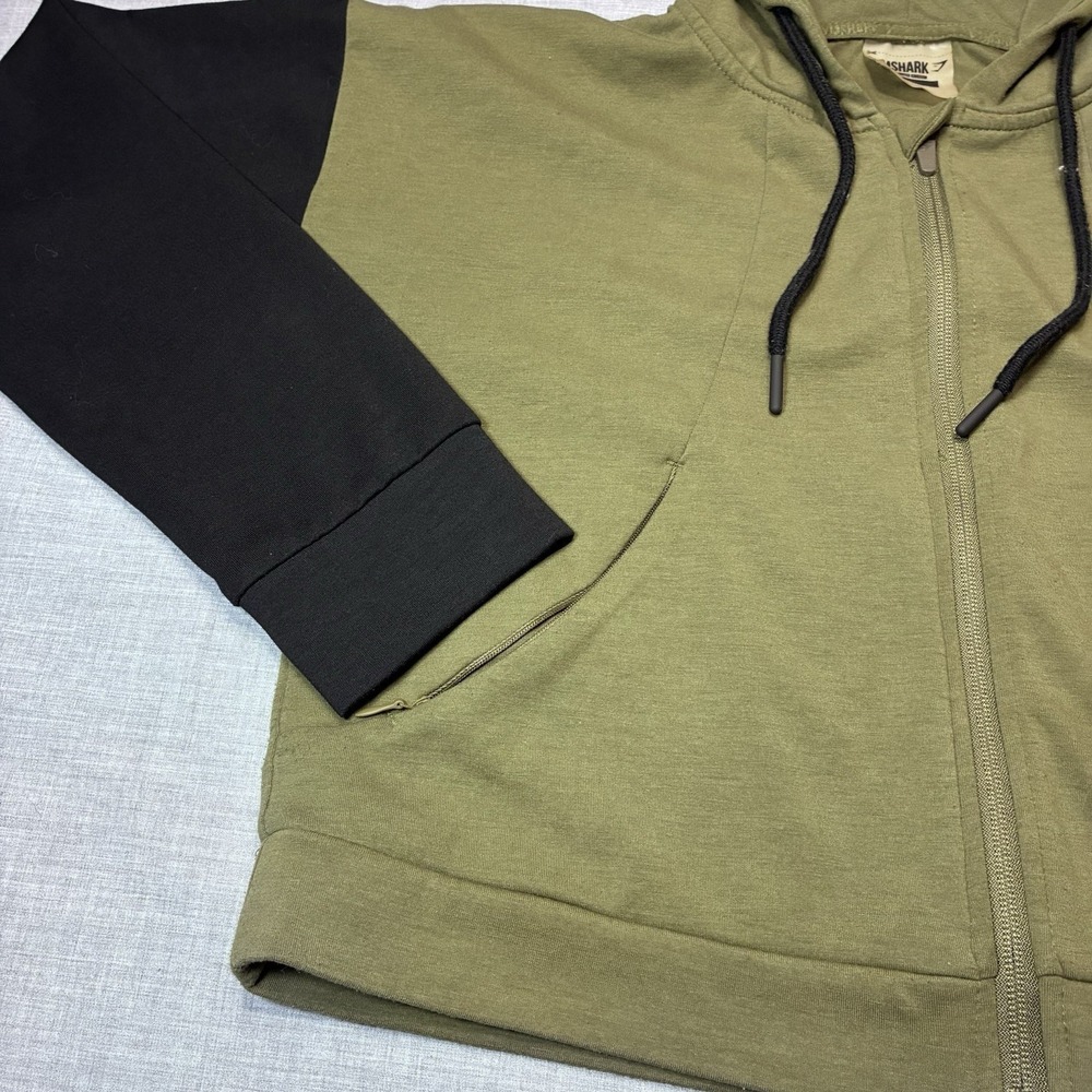 Gymshark Cropped Hoodie Womens Small Green Black Full Zip Hood Athletic - Picture 5 of 10